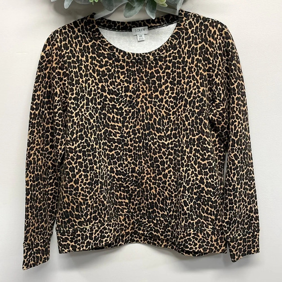 NWOT J. Crew Leopard Print Crewneck Raglan Sleeve Sweatshirt XS - Picture 1 of 15